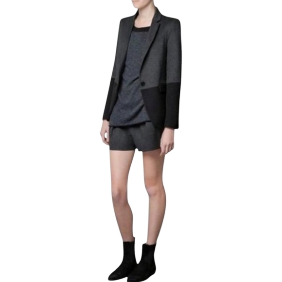 Zara Black & Gray Color-Block One Button Blazer Jacket Size Small - Picture 1 of 4